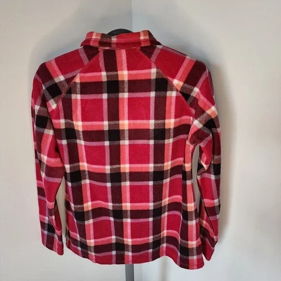 Eddie Bauer Women's Fleece 1/4 Zip Plaid Pullover Top Red Black M - Picture 2 of 6
